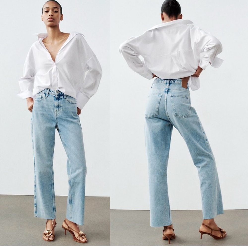 Zara High Rise Z1975 Straight Jeans Light Blue wash